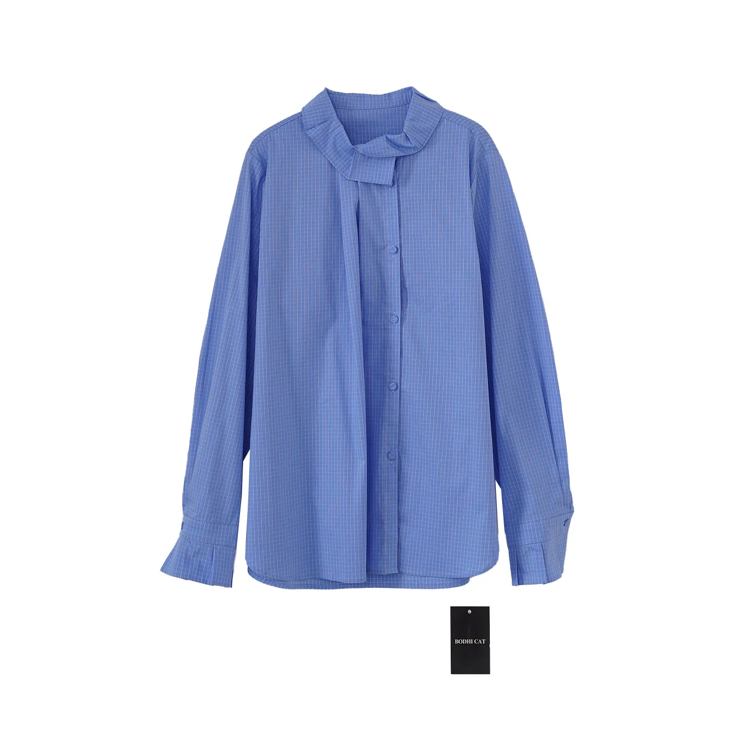 

BodhlCat Women's Plaid Shirt with Button Design Color Block Cotton Long Sleeve Floral French Style Loose Fit Spring Shirt