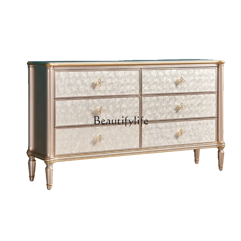 

American light luxury natural shell solid wood six-bucket cabinet champagne side cabinetL