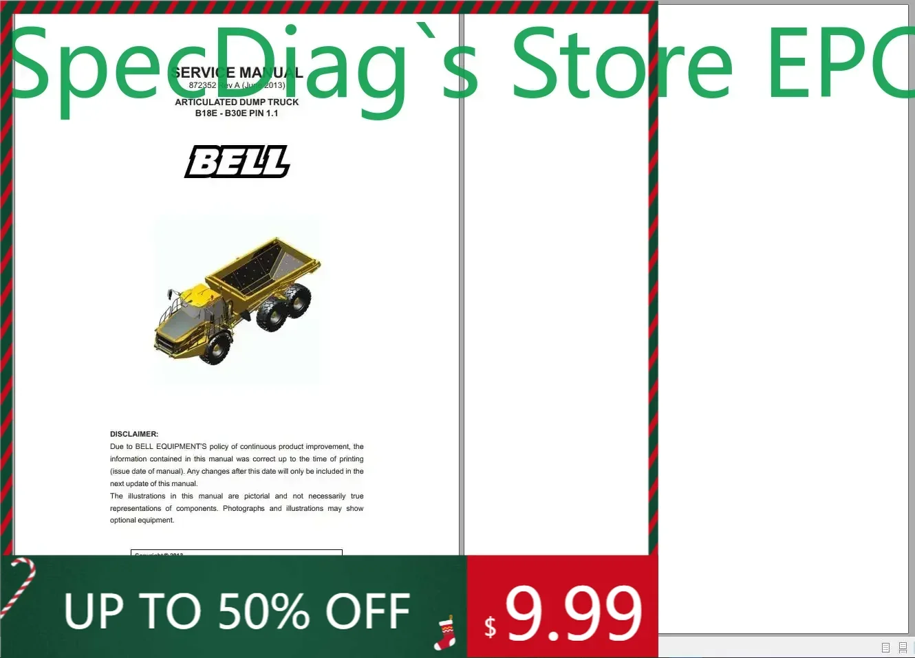 SpecDiag BELL Articulated Dump Trucks Operator Service and Part Manual Full DVD