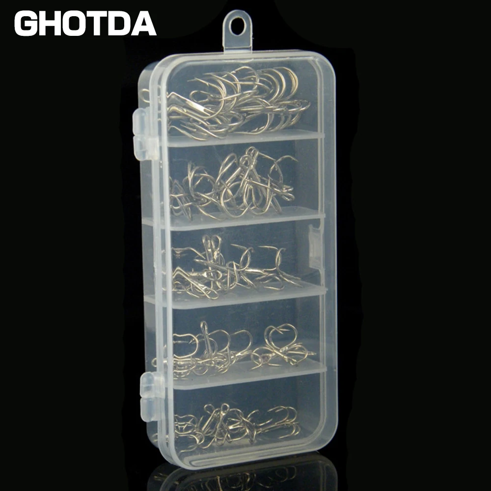 Hot Winter Ice Fishing Three Anchor Hook Lure Mini Metal Bait Fish 50Pcs Hooks Different Size From 2#-10#