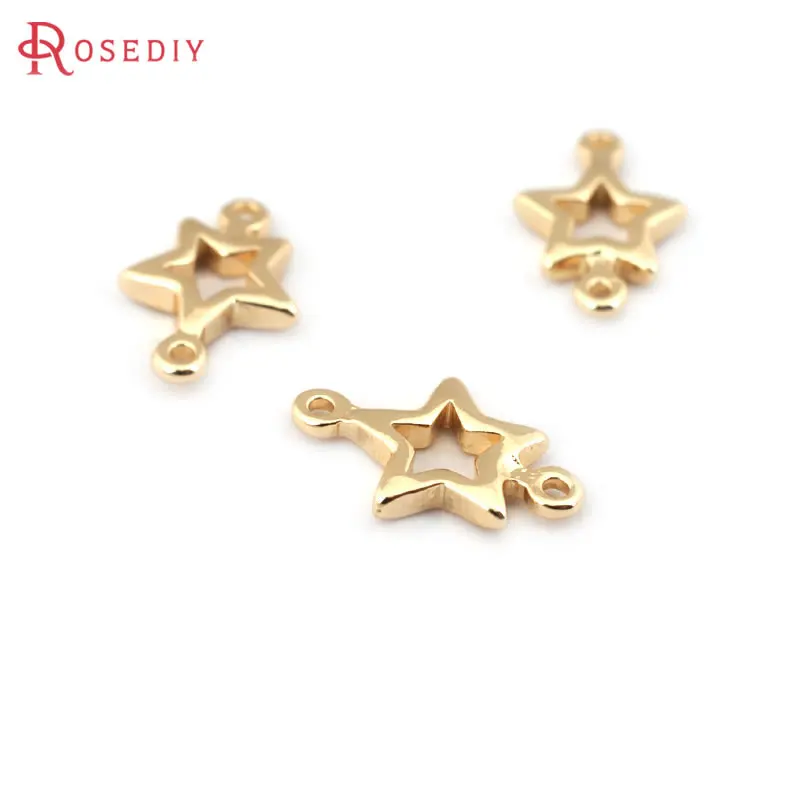 20PCS 10x5MM 12x8MM 18K Gold Color Plated Brass 2 Holes Star Connect Charms Jewelry Making Supplies Diy Findings Accessories