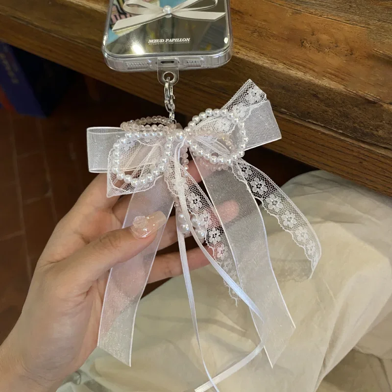 Koreanische Schleife Perle Schlüssel bund süße Mode Band Bowknot Schlüssel ring Zubehör Metalls chnalle Frauen Tasche Charms besten Geschenke Schmuck