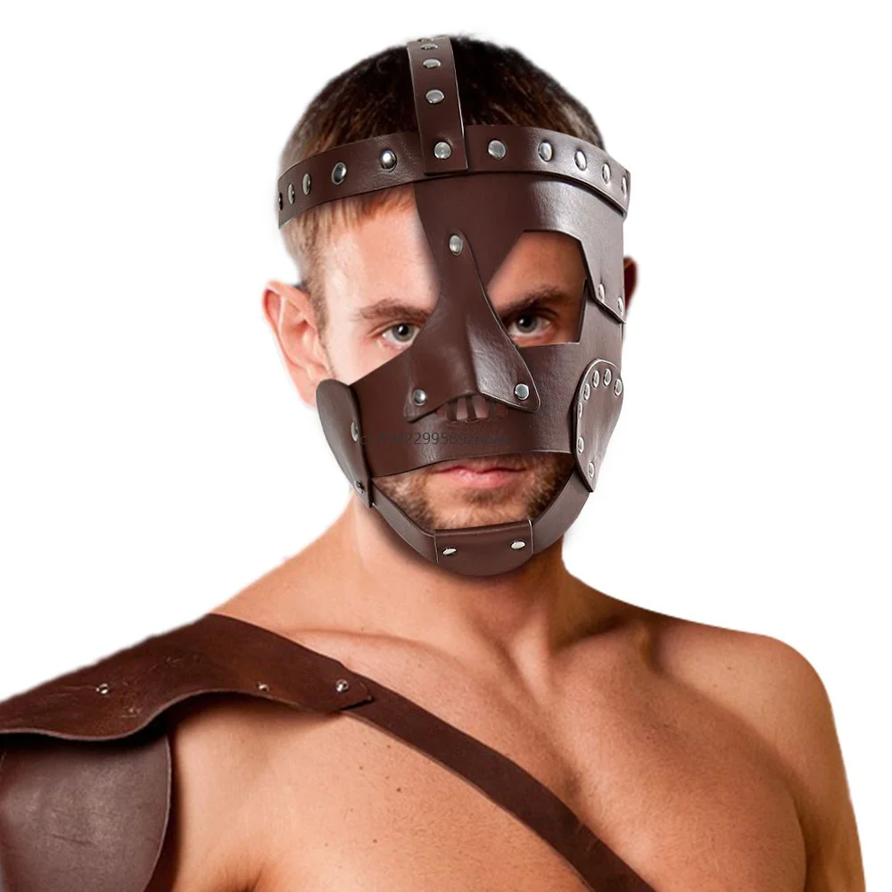 Medieval Warrior Gladiator Leather Mask Renaissance Halloween Cosplay Retro Helmet Carnival Party Cool Fashion Accessories Props view 2