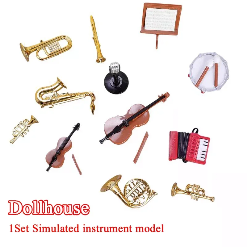 1 Set Home Decor Toy 1:12 Dollhouse Miniature Accordion Sax Classical Musical Instrument Model Ornament Doll House Accessories