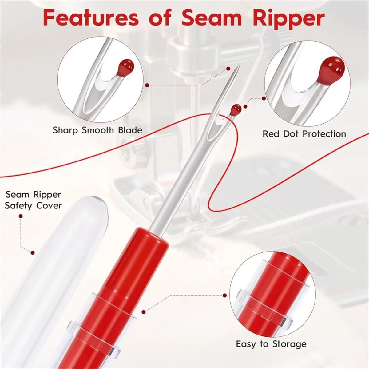 A1686K Sewing Machine Needle Threader, 4 in 1 Automatic Quick Threading Tool, Insertion Seam Guide with 2pcs Seam Rippers SUMMER