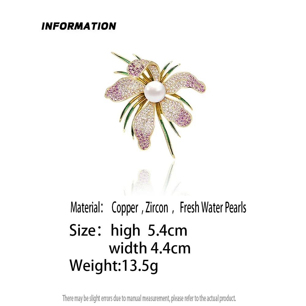 Women's Jewelry Elegant Enamel Orchid Flower Brooch Rhinestone Pearl Badge Pin Metal Plant Corsage Mother's Day Gifts