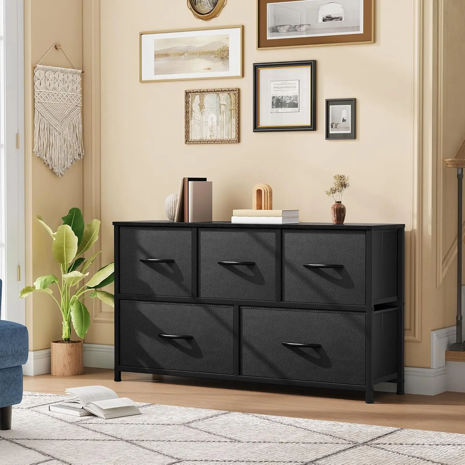 5-Drawer Fabric Dresser for Bedroom Dorm, Storage Organizer for Twin XL Mattress Topper
