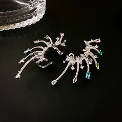 Colorful water drop wings zircon ear bone clip without piercing light luxury earrings fashionable and high-end niche jewelry