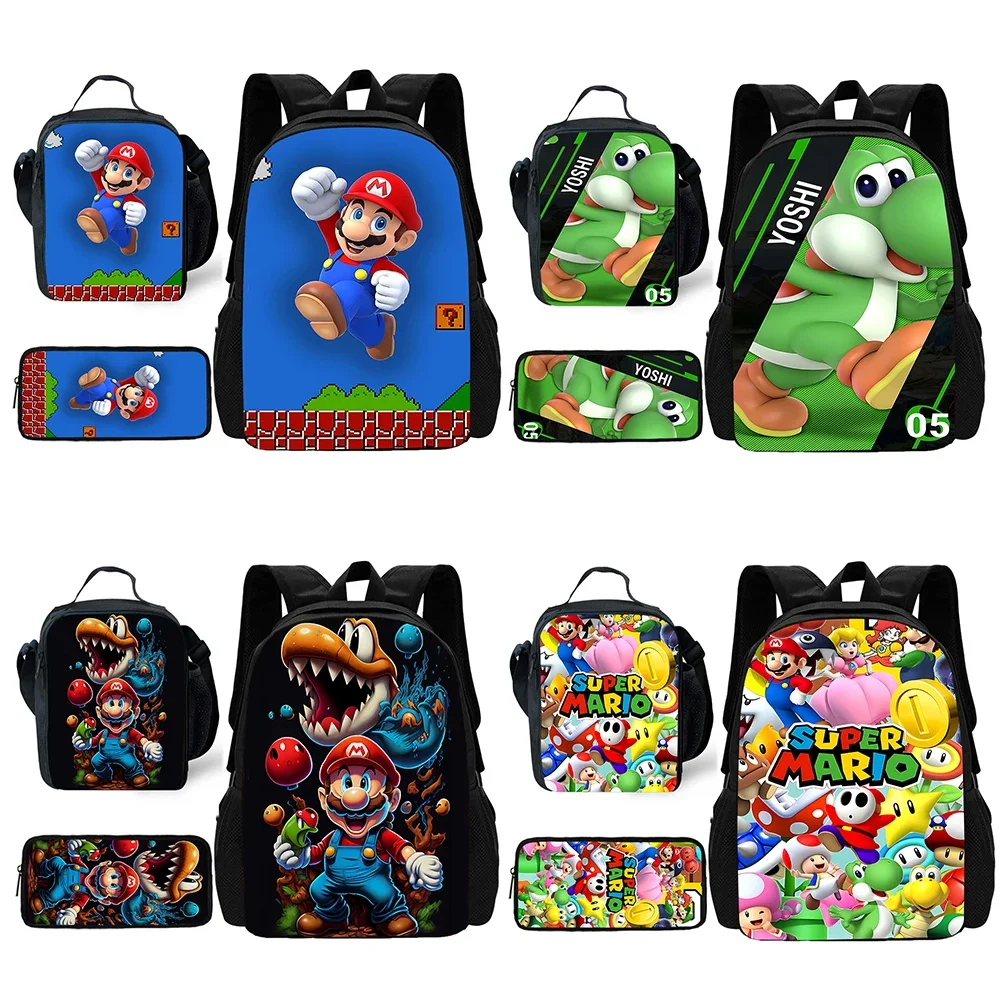 حقيبة ظهر مدرسية للأطفال أنيمي ماريوس مع حقائب غداء، حقائب أقلام رصاص، حقائب مدرسية للبنين والبنات أفضل هدية