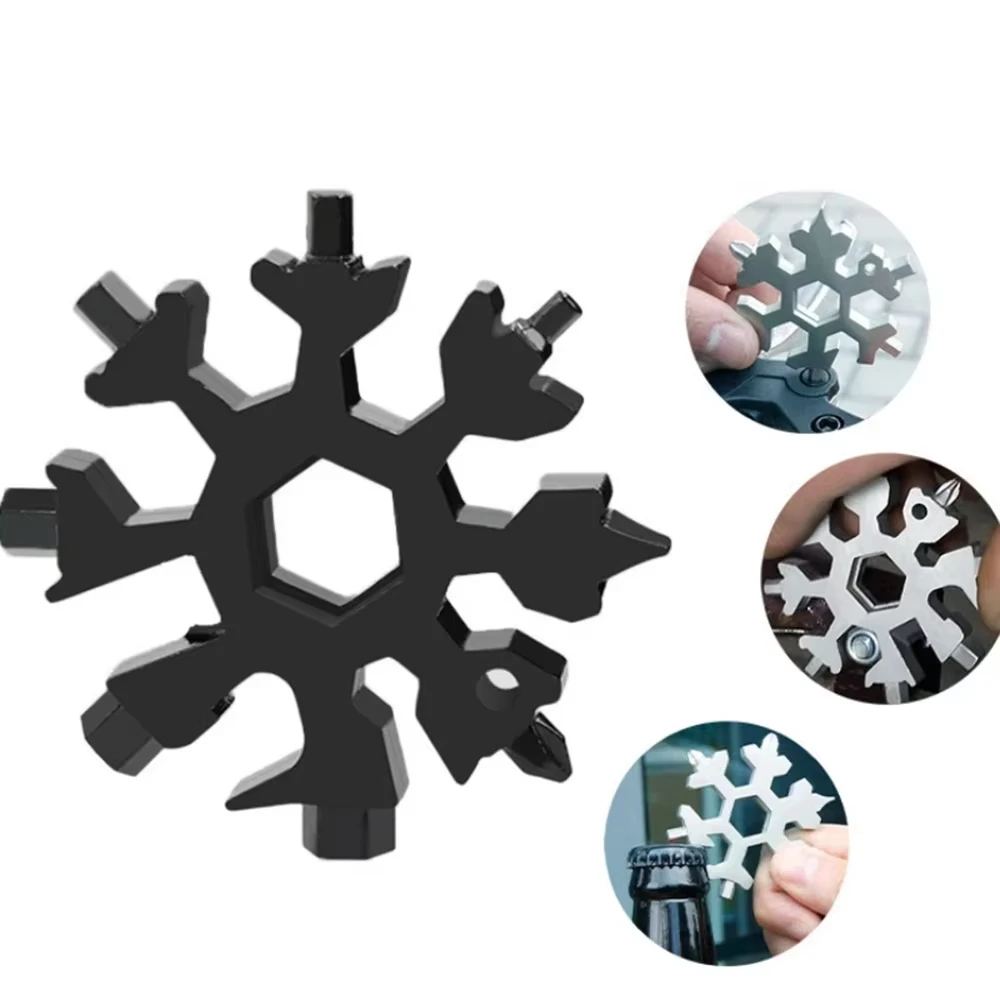 Ferramenta Multifuncional Snowflake 18 em 1 em Aço Inoxidável, Chave de Fenda, Abridor de Garrafas, Kit de Sobrevivência para Camping e Aventura ao Ar Livre