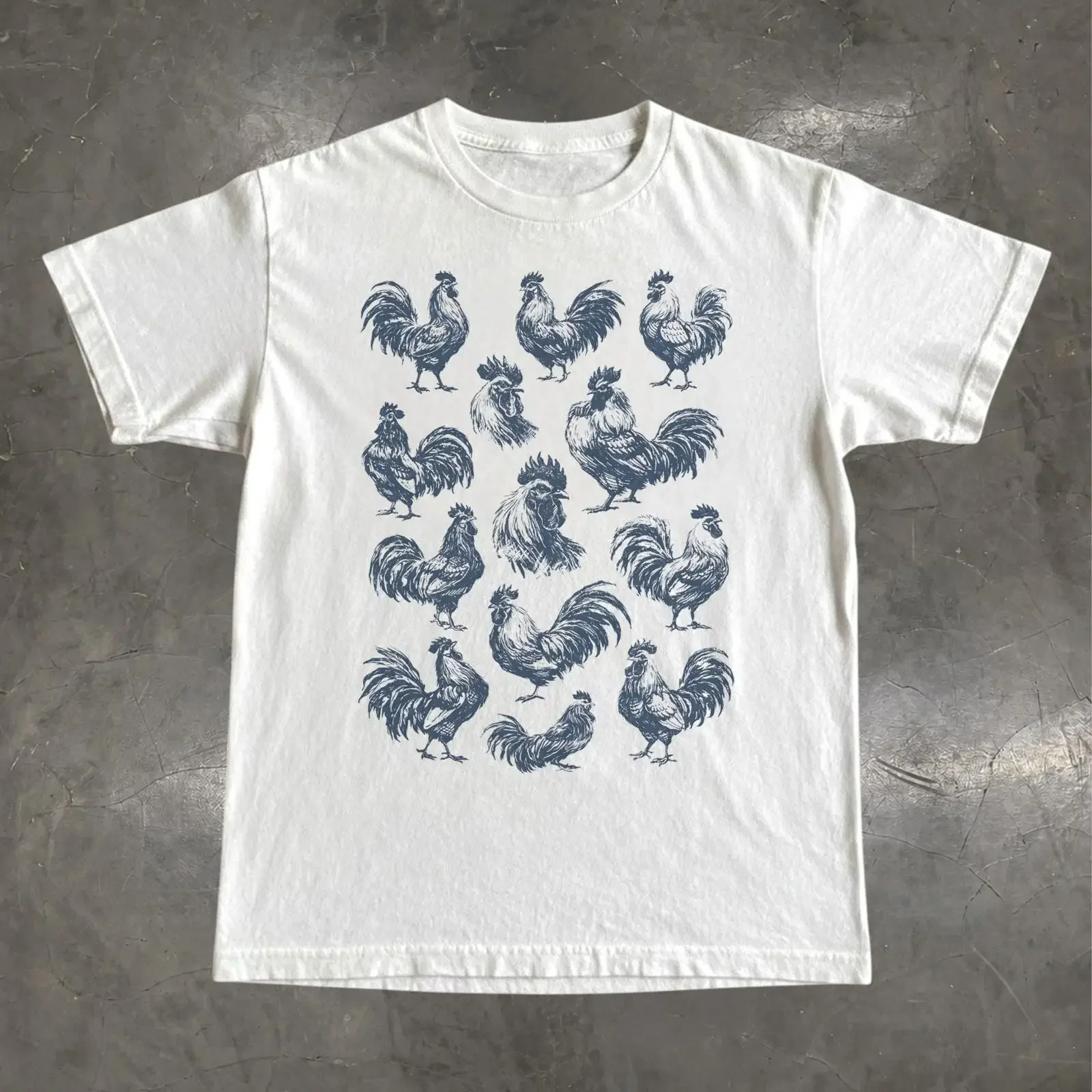 Hahn T-Shirt Vintage Hühnerillustration Farmtierliebhaber Vintage gewaschen Unisex Streetwear leicht grafisch weich dehnbar