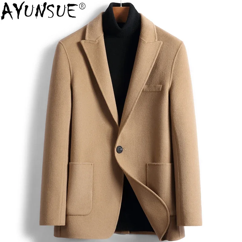 

Autumn Winter 100% Pure Wool Men's Short Woolen Coat Men Korean Slim Double-sided Woolen Suit Collar Jacket for Men Chaqueta FCY