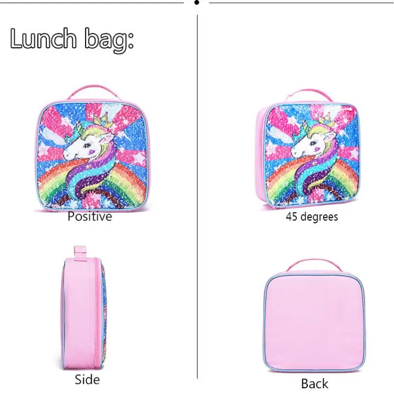 3 pcs/set Bonito Dos Desenhos Animados Unicórnio Sacos De Escola Para Meninas Estudante Mochila Crianças Sacos De Escola Com Lunch Bag Lápis Caso