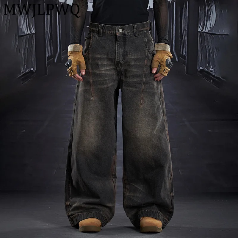 

MWJLPWQ черные потертые свободные прямые классические универсальные джинсы мужские весенние джинсовые повседневные брюки в американском уличном стиле 12923