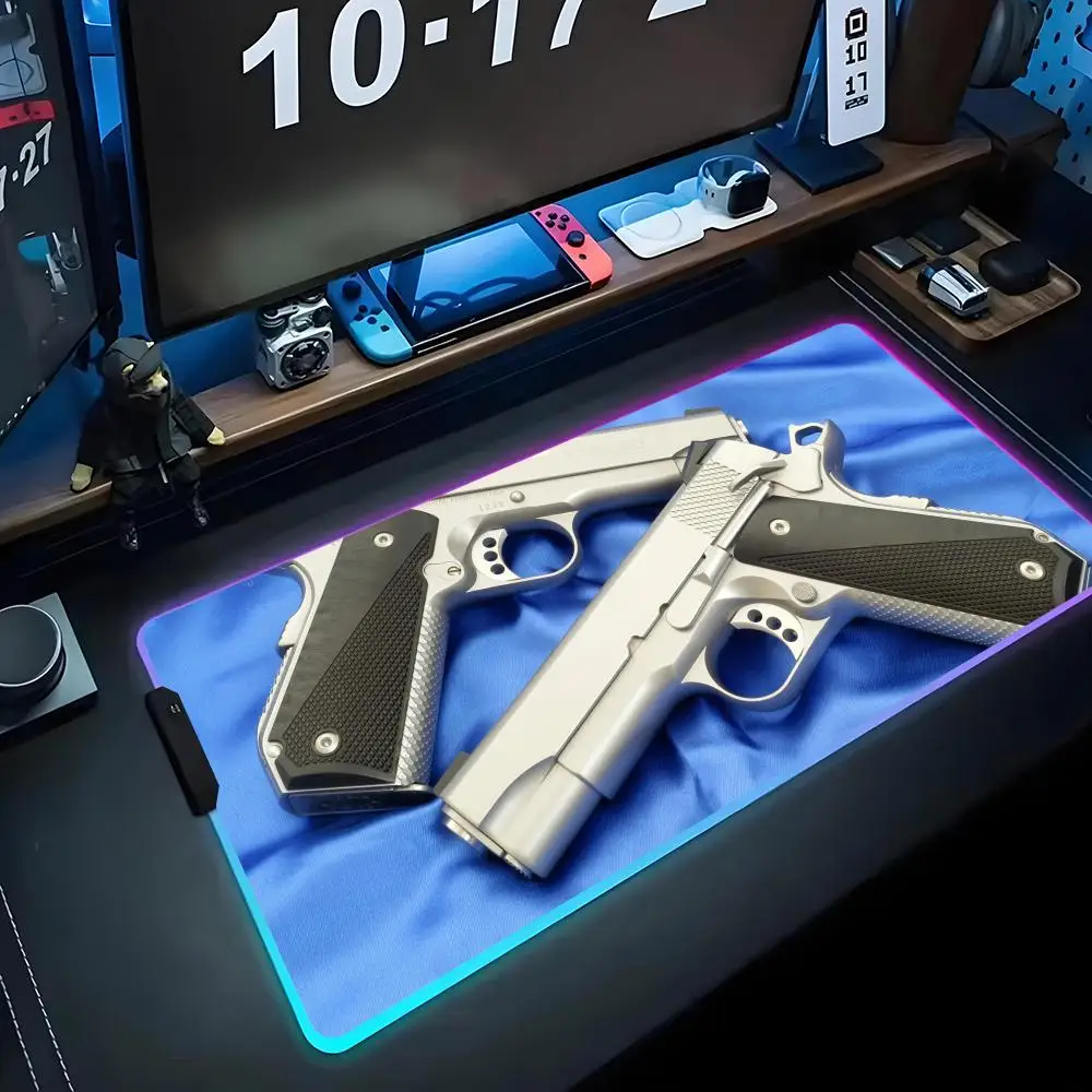 

cool pistol wallpaper Mouse Pad RGB Gaming Mousepad Big LED Pad PC Desk Mat Luminous Mouse Pad Large Keyboard Mats Table Rug