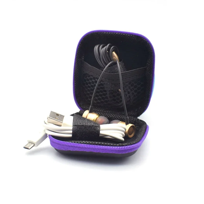 Hot Mini Zipper Hard Headphone Case Portable Earbuds Pouch Box PU Leather Earphone Storage Bag Protective USB Cable Organizer