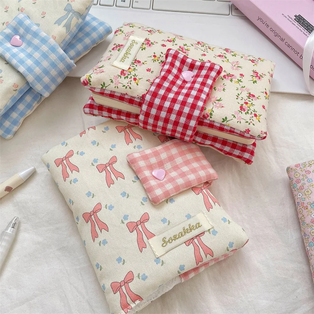 

Portable Cloth Notebook Cover Detachable Bowknot Floral Binder Handmade Diary Protective Case for Girls Gift