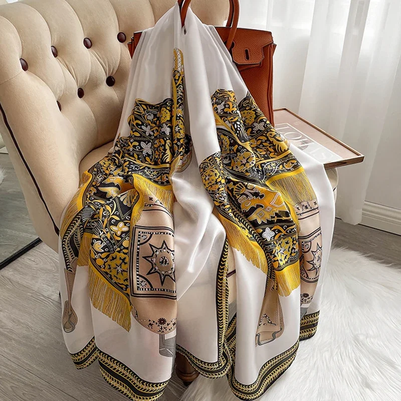 

2025 Summer Women 180X90CM Silk Scarf Beach Hijab Shawls And Wraps Luxury Parrot Print Female Foulard Echarpe Designer Bandana