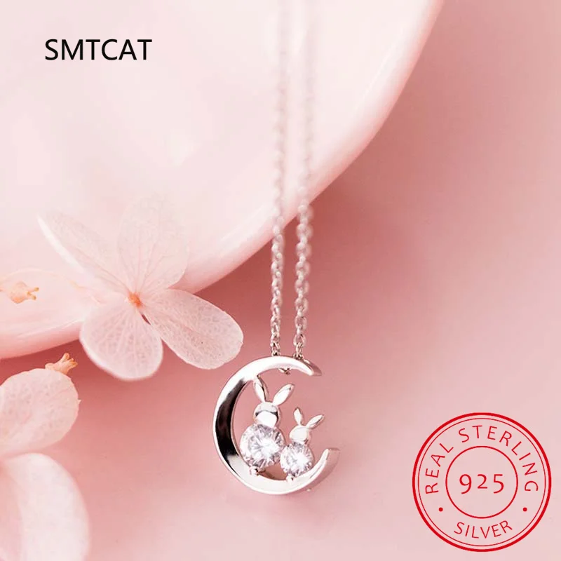 925 فضة المرأة القمر القط قلادة الأحجار الكريمة قلادة على شكل قمر لعيد الأم هدية عيد ميلاد قلادة مجوهرات DS4192