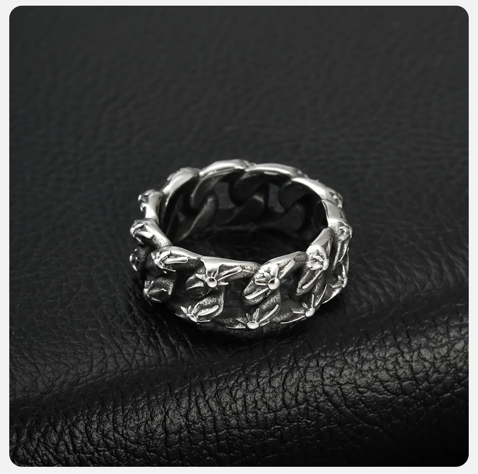 Vnox Edelstahl 9mm Kubanische Gliederkette Ring, Silberfarben Vintage Kettenband für Männer und Jungen, Punk Hip-Hop Schmuck Geschenke, Größe 7-11 – Detail 7