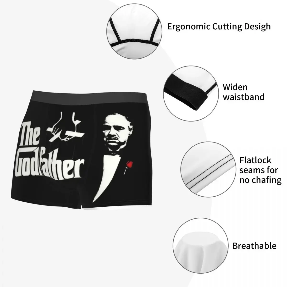 Padrino O Poderoso Chefão Roupa Interior Respirável para Homens, Boxer Clássico de Gangster, Calcinha Suave, Cuecas Masculinas