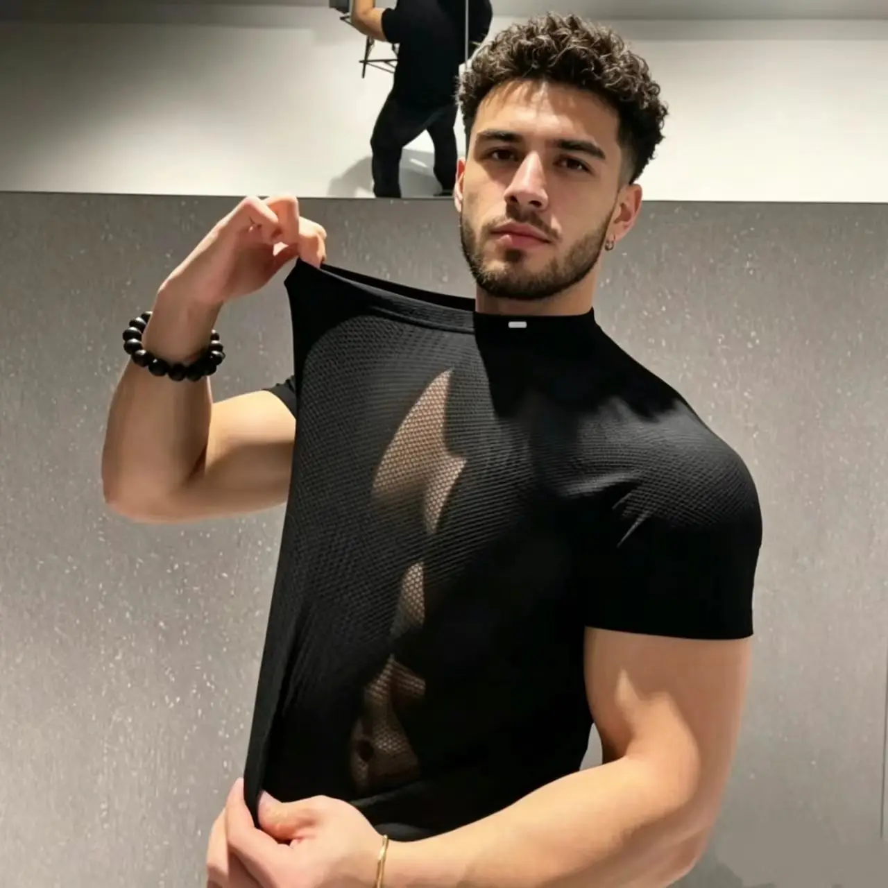 New Men's Short Sleeve Honeycomb Pattern Quick Dry Ice Skin Cool Feeling Men's T-Shirt Breathable Wicking Elastic Sportswear