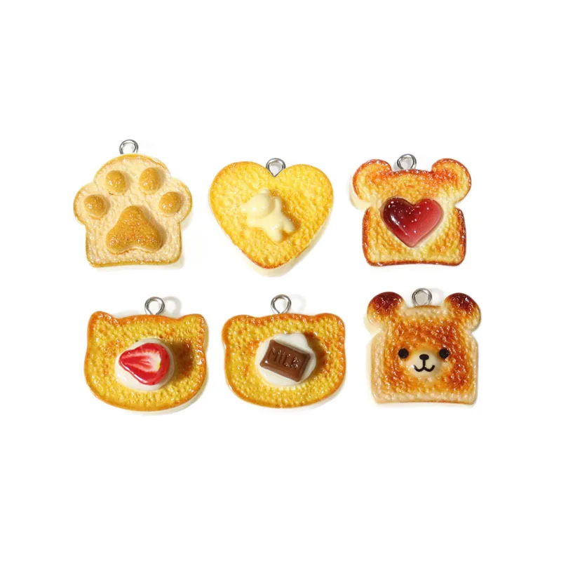 10 Stück Herz-Toast-Brot-Form-Anhänger, Lebensmittel-Anhänger für DIY handgemachte Ohrringe, Halsketten, Armbänder, Schmuckherstellung, Zubehör – Detail 5