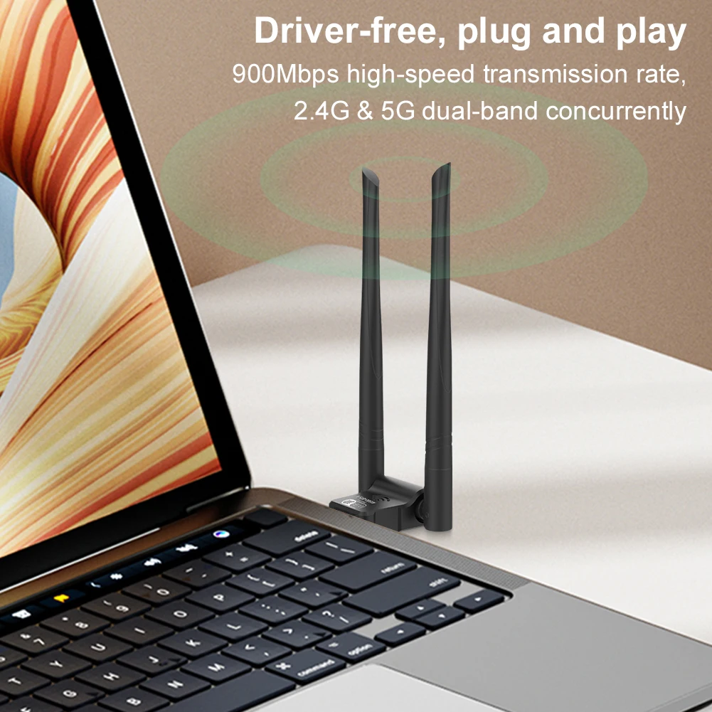 BT5.4 WiFi 6 LAN 카드 듀얼 밴드 2.4G & 5G 외장 네트워크 수신기 송신기 900Mbps 2In1 USB WiFi 어댑터 (가정 및 사무실용)