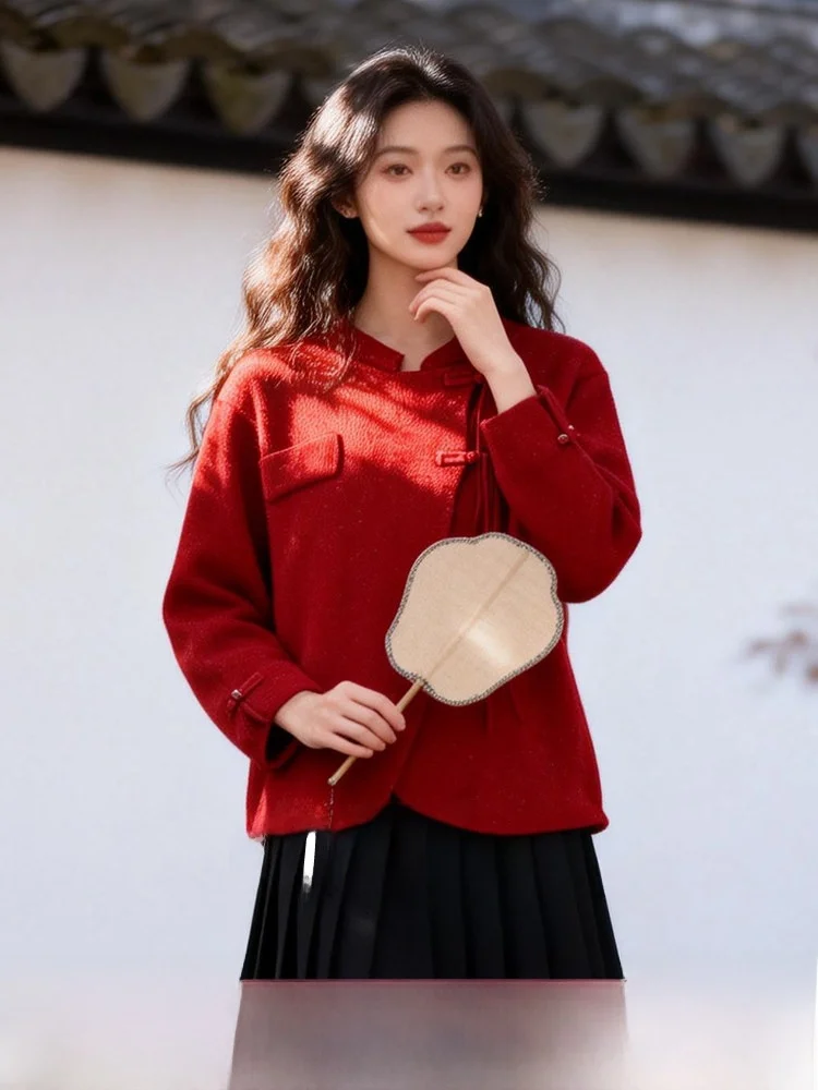 

Вязаный кардиган-топ Wuji Home Spring 2026 в стиле ретро, китайский, повседневный, больших размеров, для женщин, как внутренний слой