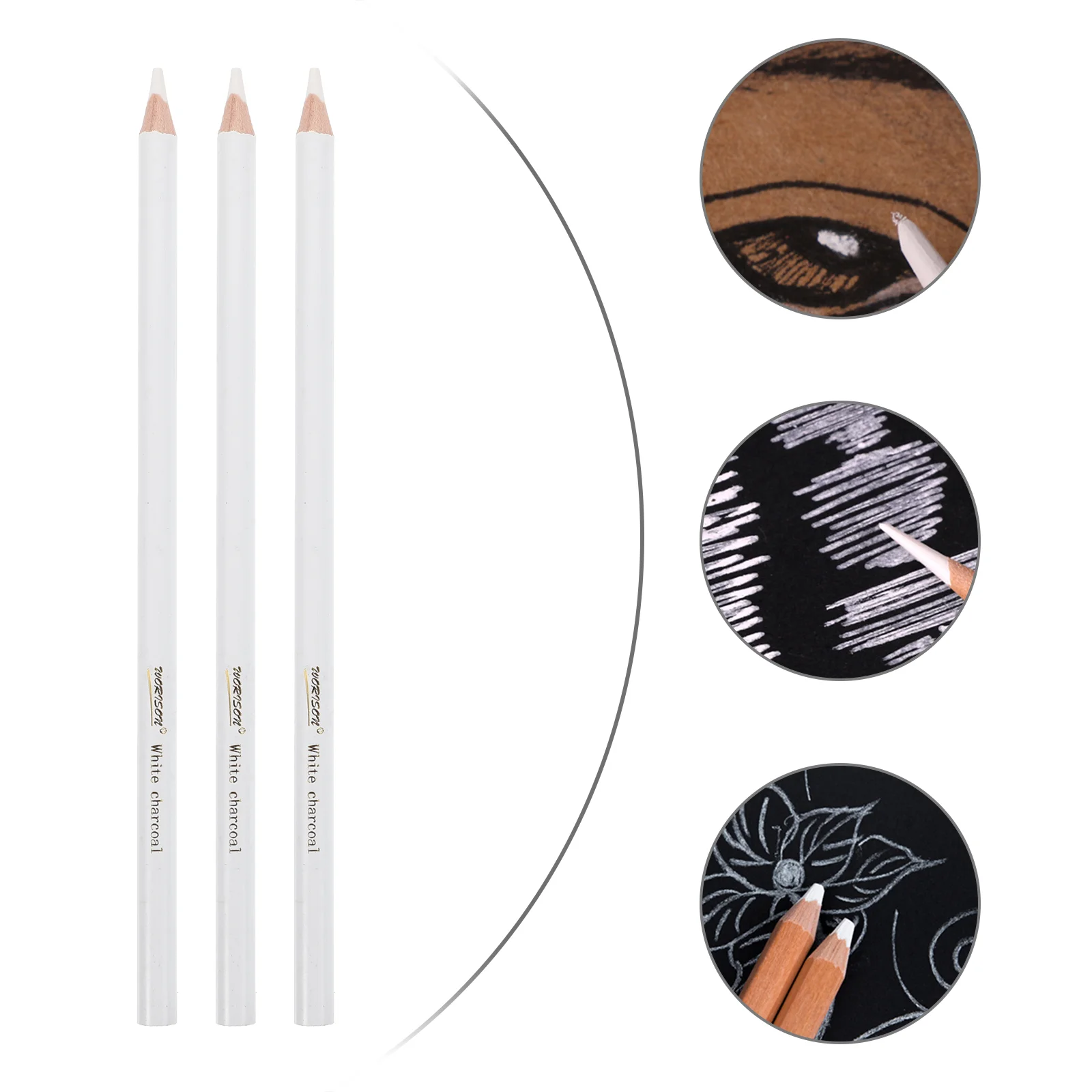 3 Pcs Carbon Pencil Sketch White Charcoal Painting Pencils Sketching Tools Wooden Highlight