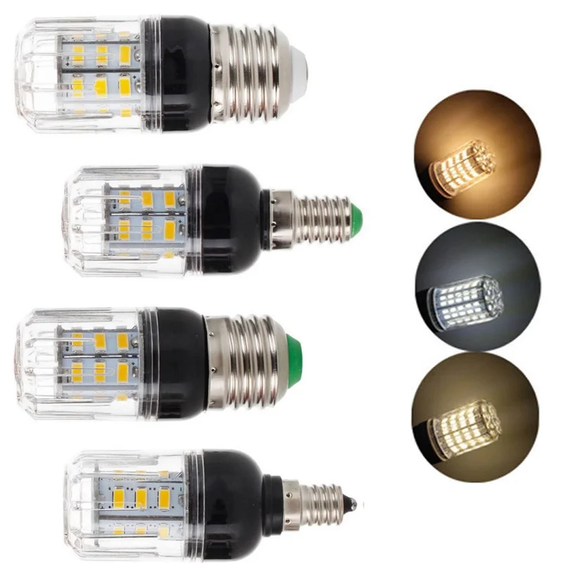 LED 전구 5730 SMD E27 E14 E12 E26 27 LED 옥수수 조명 램프, 크리스마스 샹들리에 촛불, 가정용 조명, 110V 220V DC 12V 24V, 7W