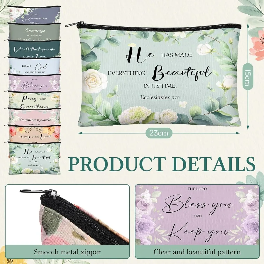 60 piezas Regalos cristianos para mujeres Regalos religiosos incluyen 20 bolsas de maquillaje de lona 20 versículo de la Biblia Mini espejo 20 Bibl inspirador