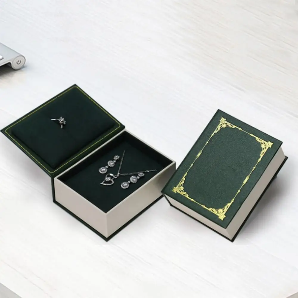 Novelty Book Shaped Jewelry Box Magnetic Closure Necklaces Jewelry Storage Box Portable Flip Cover Jewelry Displasy Holder