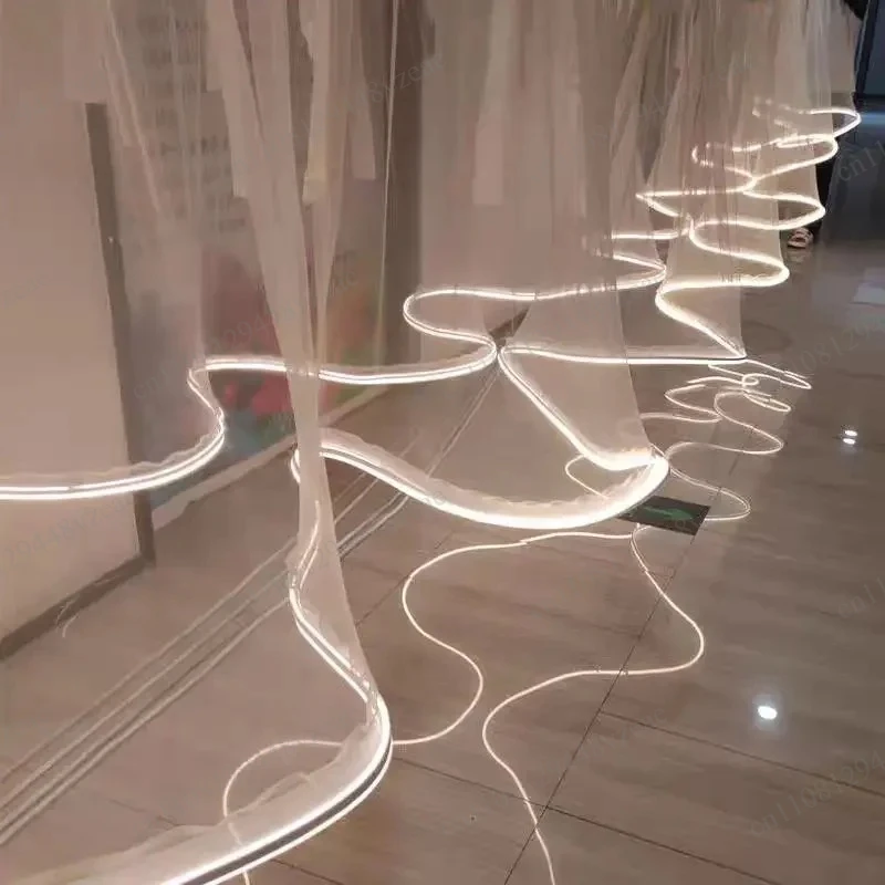Lights String For Wedding Christmas Event Site Layout Props 10M Shiny White Ceiling Decoration Wave Gauze Curtain With