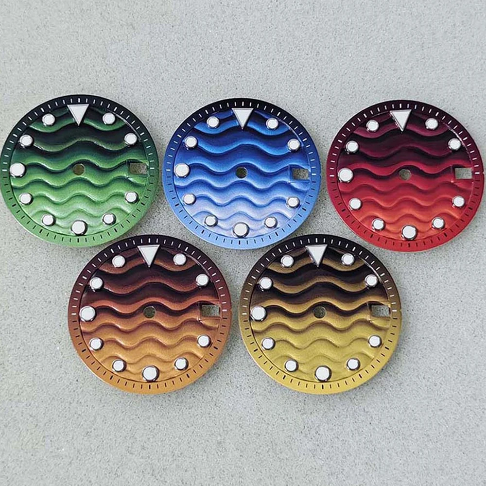 

Watch Dial 28.5mm, for NH35 NH36 7S Movement Silver Nails Green Luminous Dial NH35 Single Calendar Wave Watch Face Accessories