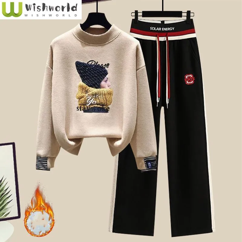 

Autumn and Winter Fashion Set Women's Korean Version New Round Neck Top Slim Casual Pants Age Reducing Two Piece Set