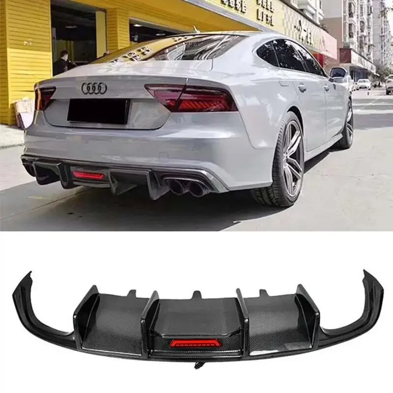 

New！ For Audi A7 S Line S7 C7 2011 2012 2013 2014 2015 Real Carbon Fiber Rear Diffuser Kit Lip Spoiler High Quality Refits Split