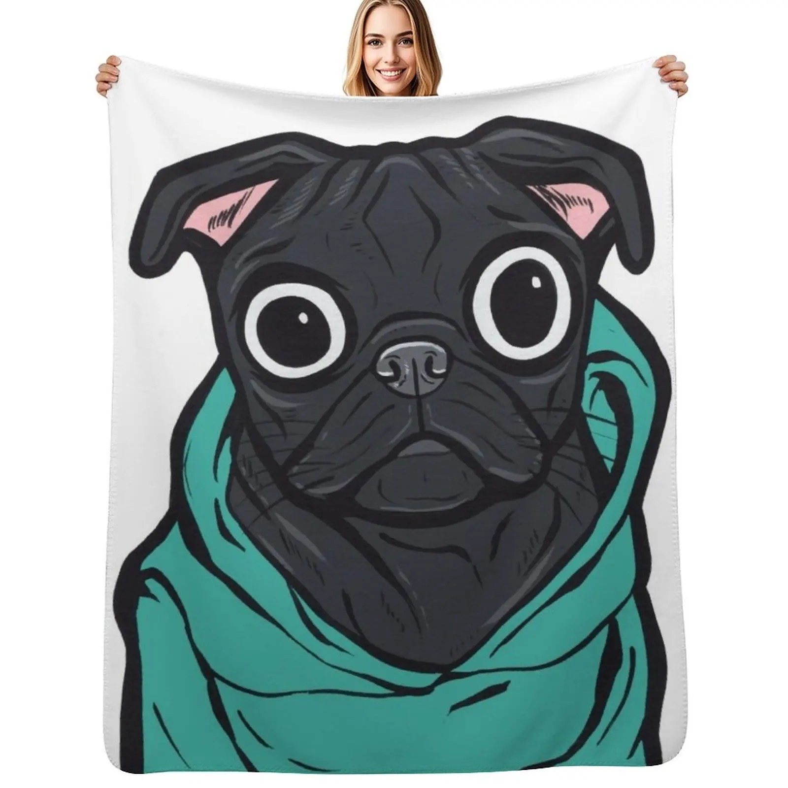 

Black Pug Hoodie Throw Blanket Large Stuffeds Quilt anime Blankets