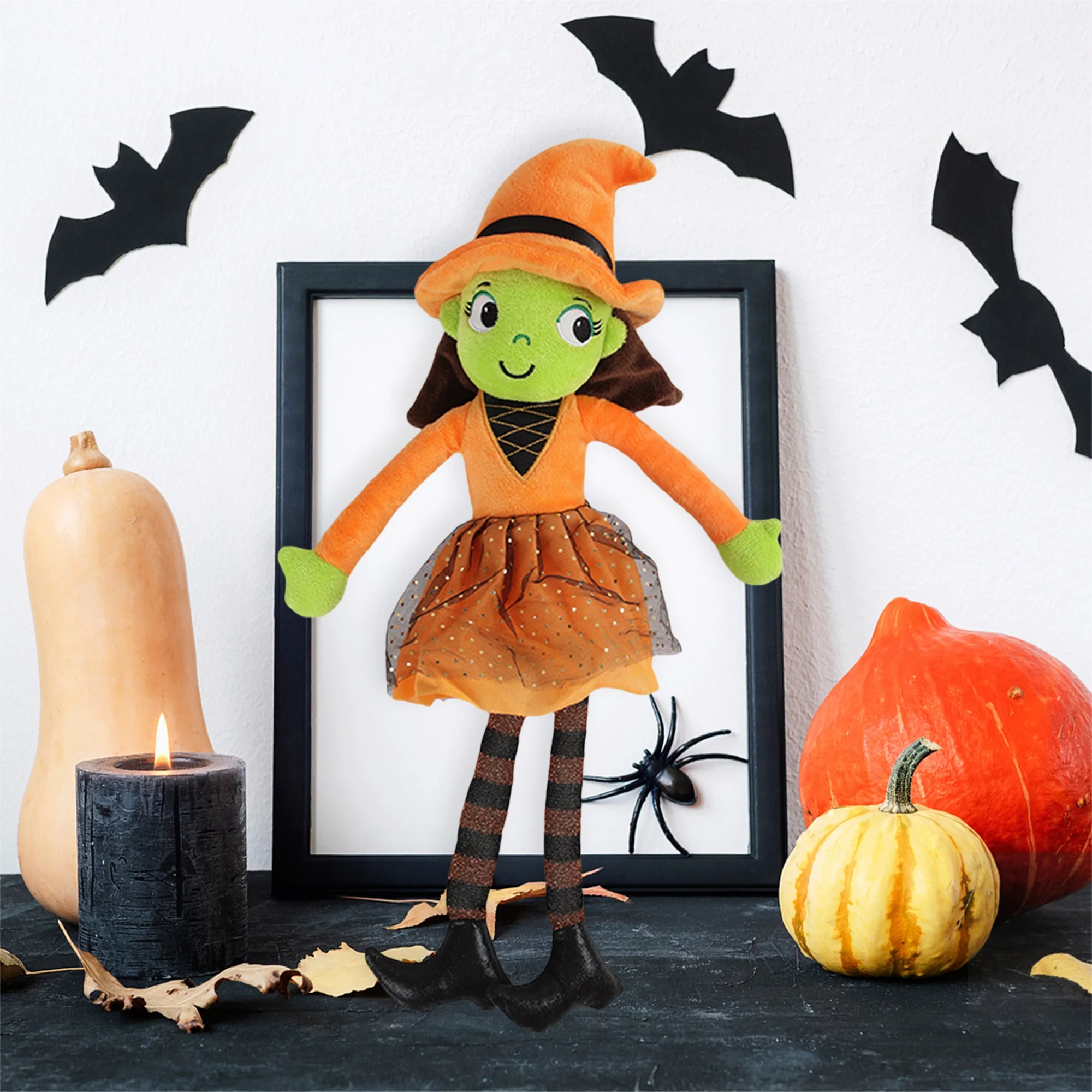 Adorable Halloween Witch Plush Toy - Charming Little Witch Doll with Stuffed Cartoon Design - Perfect Party Decor and Holiday