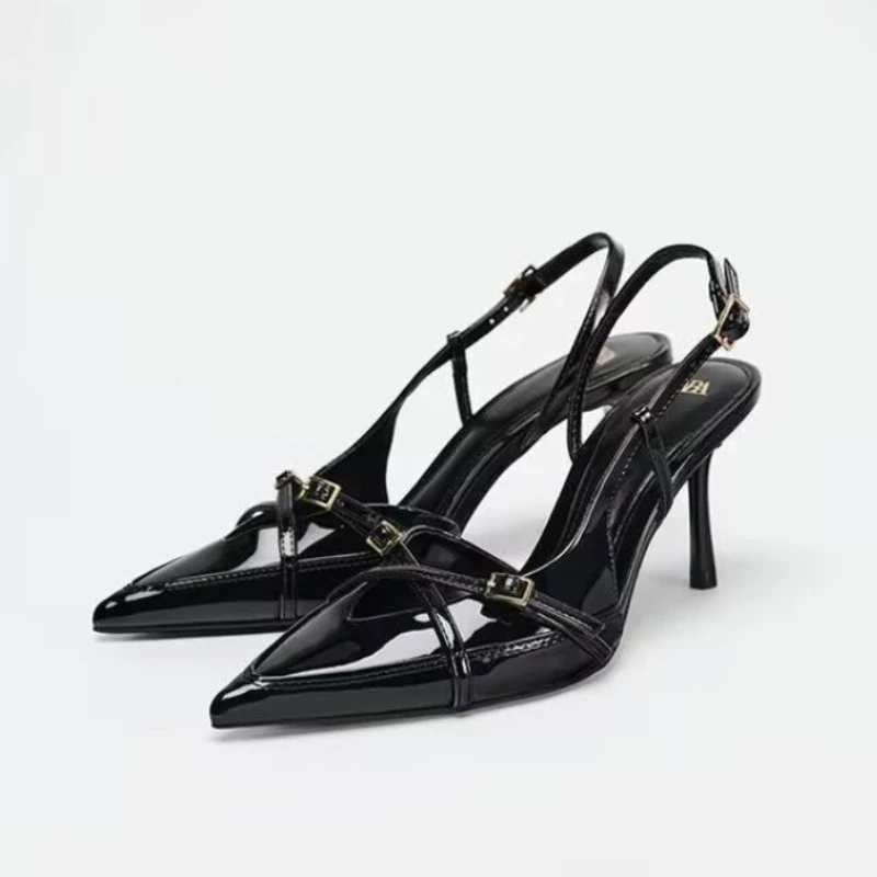 Deep red stunning highheeled shoes Fashionable pointedtoe opentoe summer elegant cross-strap thin highheeled sandals Size 35-42