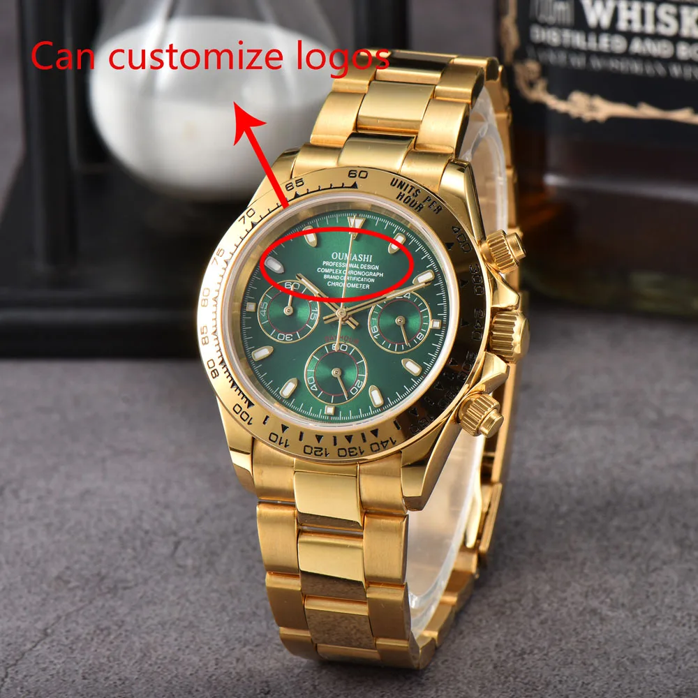 ساعات يد كوارتز VK63 فاخرة للرجال 39 ملم مع كريستال الياقوت الذهبي الوردي VK63 كرونوغراف reloj حركة كوارتز VK63 اليابانية