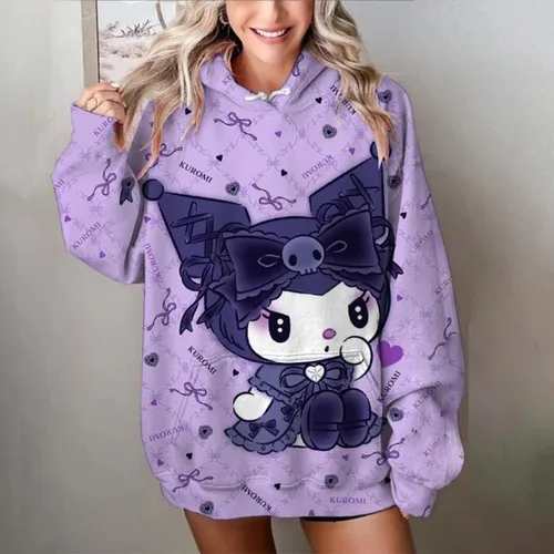 Miniso-sudaderas con capucha Y2k para mujer, sudadera holgada con estampado Harajuku Kuromi, sudaderas de manga larga de Hip Hop para mujer, ropa de calle, Tops 2025