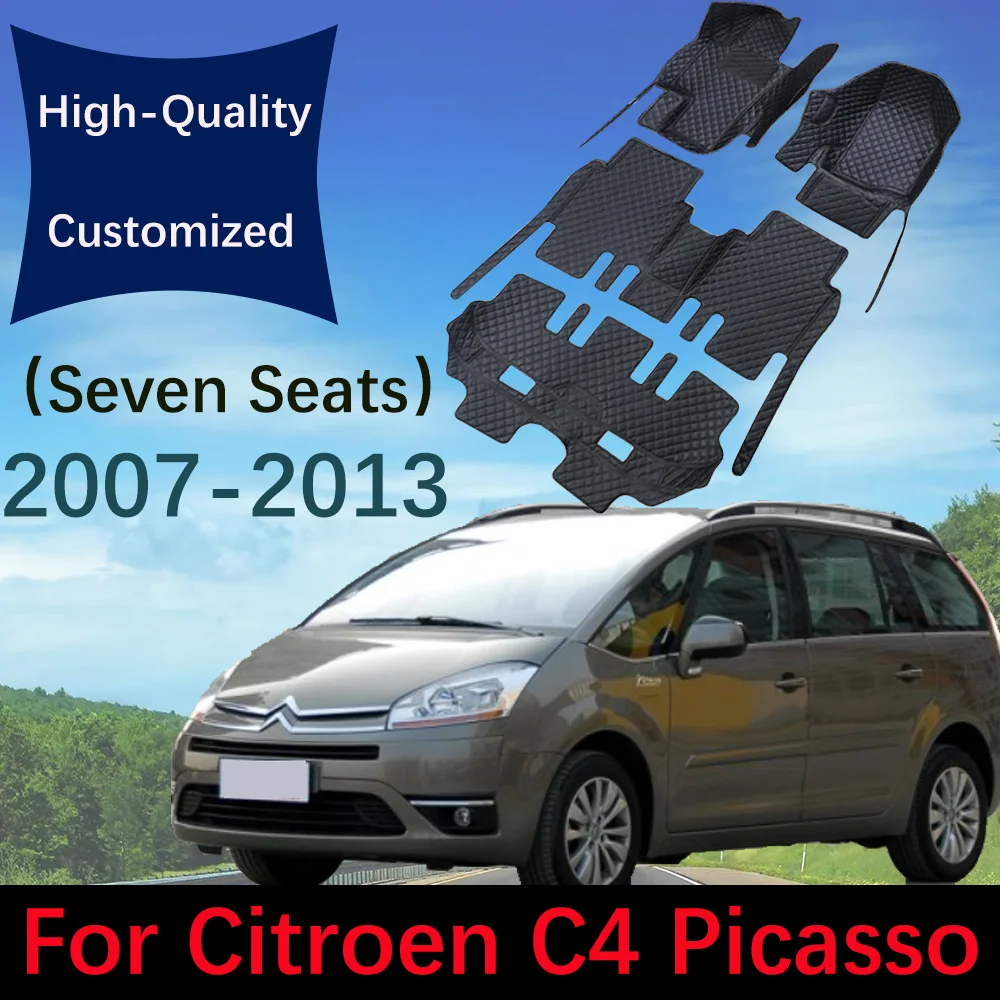 

Custom Leather Car Floor Mats For Citroen C4 Picasso 7 Seats 2007-2013 Automobile Carpet Rugs Auto Foot Pads Accessories