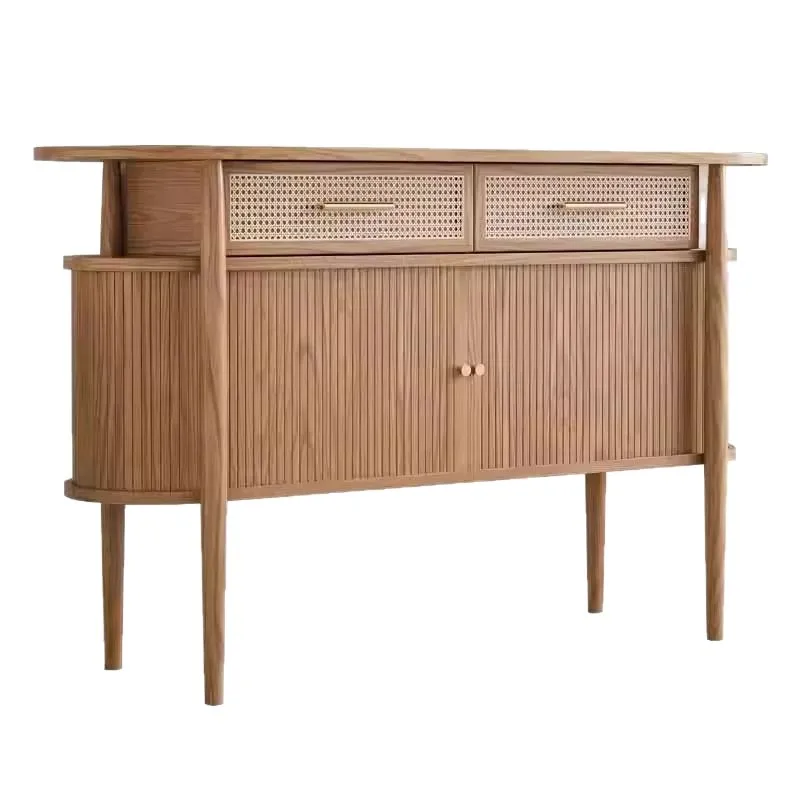 

Medieval entrance cabinet ash wood solid wood Nordic modern simple foyer rattan dining side locker low cabinet