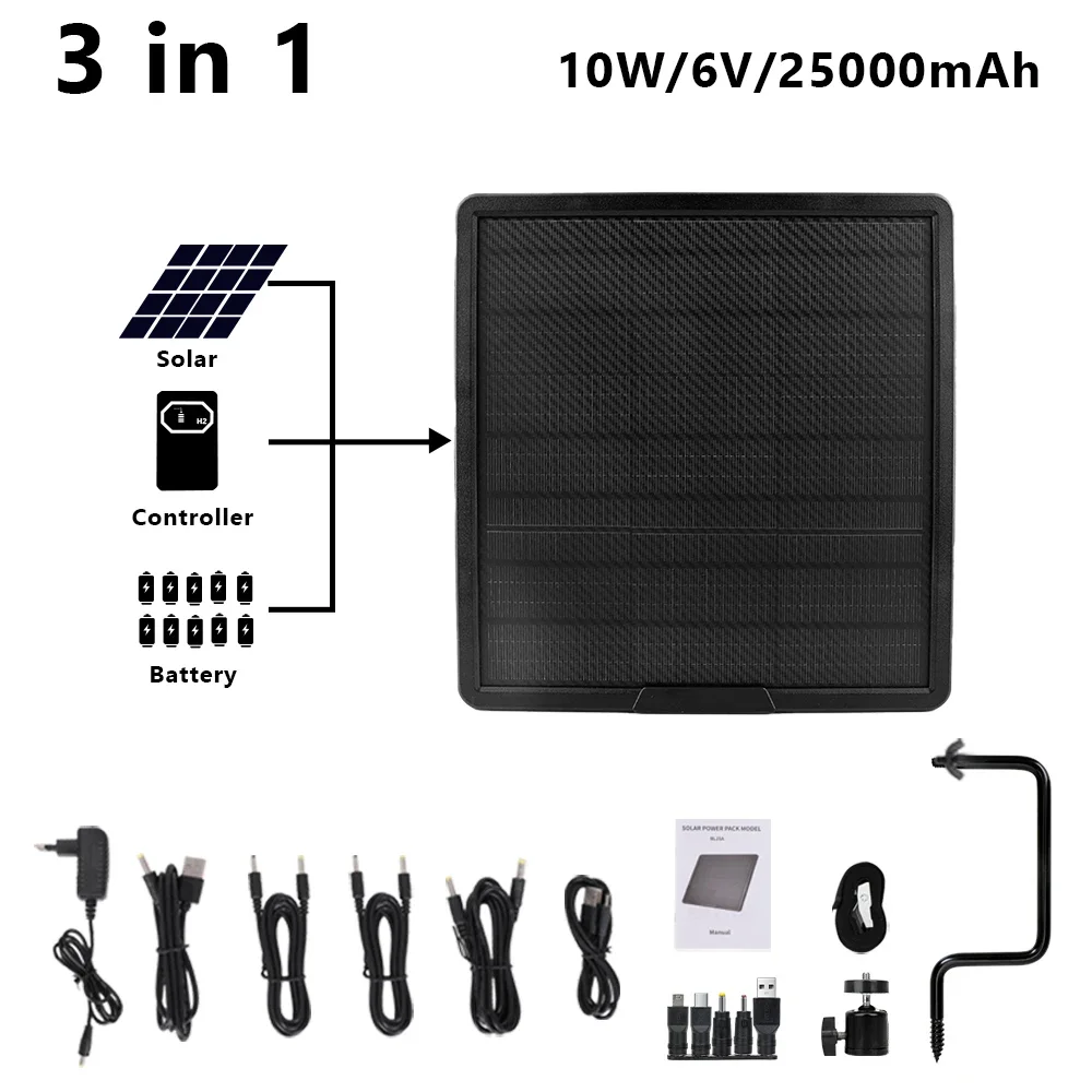 Solarladegerät-Set für Mobilfunk-Wegkamerafallen, Solarpanel mit Typ-C, USB-Schnellladung, 6 V, 9 V, 12 V, 10 W, 25000 mAh – Detail 1