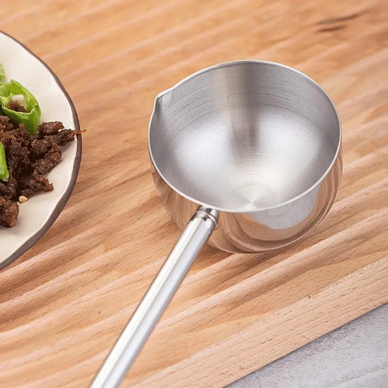 304 Stainless Steel Hot Oil Spoon Long-handled Extended Handle Soup Spoon Small Size Mini Design Oil Pouring Spoon Kitchen Use