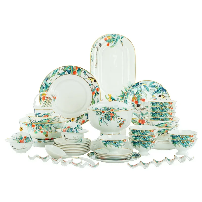 

Chinese dish set household 2025 new light luxury Jingdezhen bone china tableware gift box housewarming