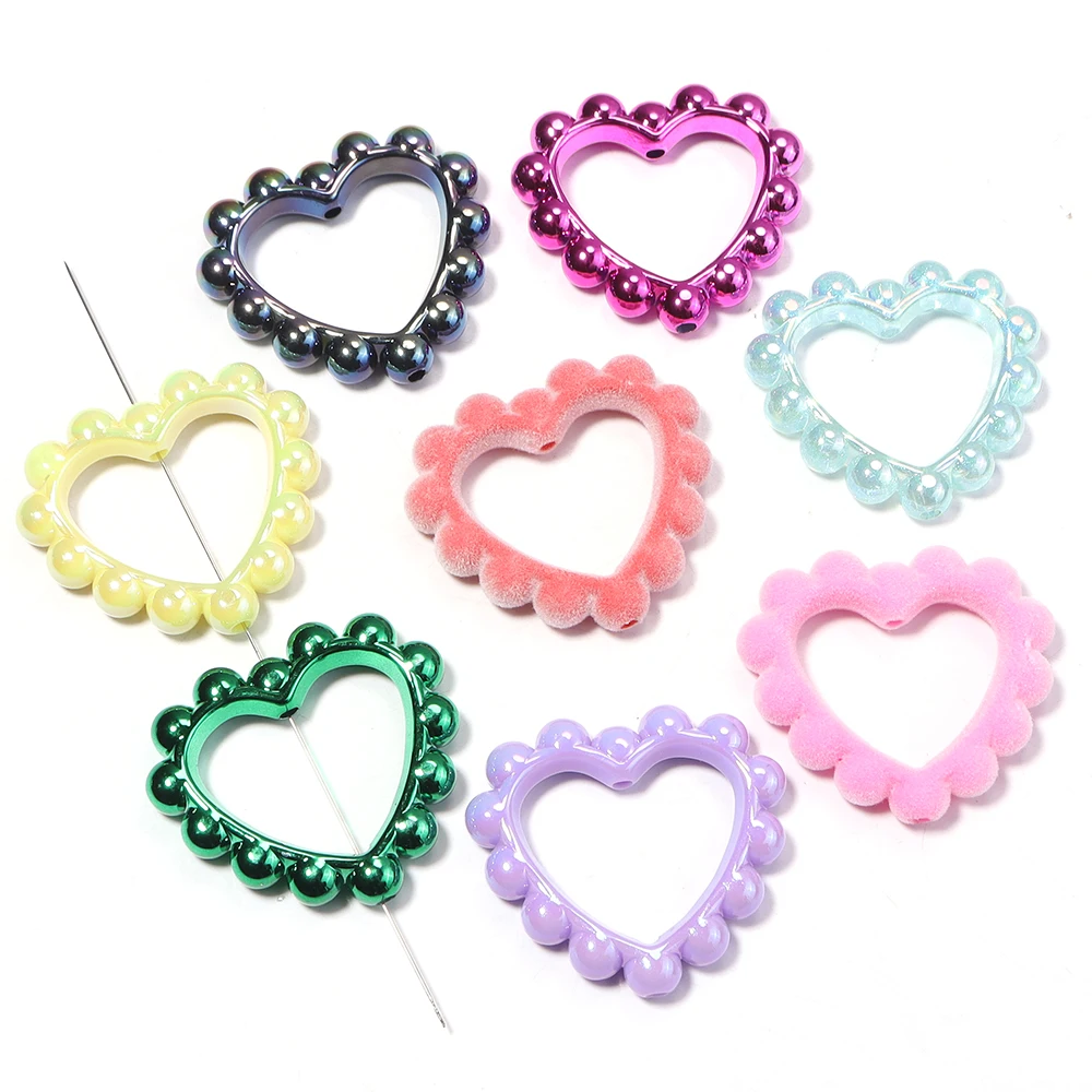 5pcs Heart Wreath Acrylic Beads Mixed Color Vertical Hole Heart Frame Loose Spacer Beads for DIY Bracelet Necklace Supplies