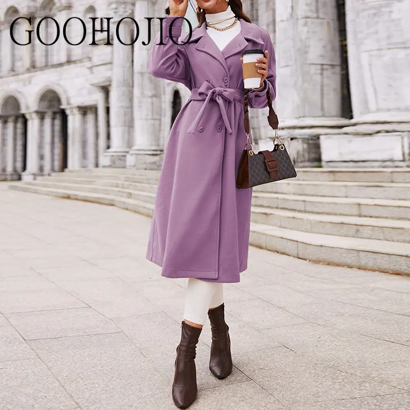 

Autumn Winter Women Trench Buttons Long Slim Woolen Coats Solid Warm Temperamental Simple All-match Fashion Casual Overcoats