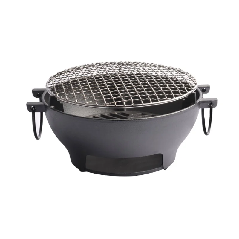 Cast Iron Grill Round Small Portable Korean Style Charcoal Barbecue Grill for Outdoor Tabletop Camping BBQ Make Tea